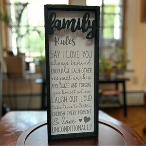 Family Sign 15” Framed Wall Decor Rustic Black White